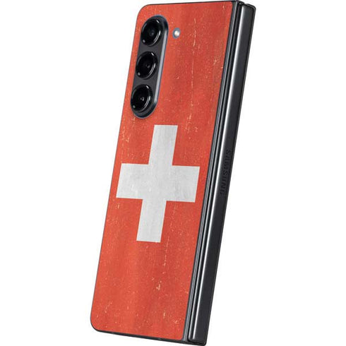 Switzerland Flag Distressed Galaxy Z Fold5 5G Skin